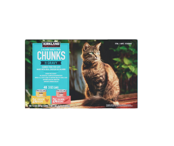 Kirkland Signature Chunks in Gravy Cat Food Variety Pack 48 Cans, 3 oz Chicken & Salmon Wet Cat Food