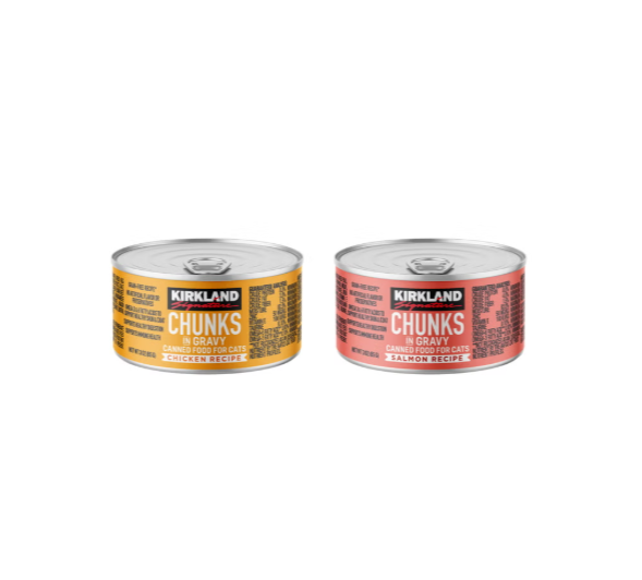 Kirkland Signature Chunks in Gravy Cat Food Variety Pack 48 Cans, 3 oz Chicken & Salmon Wet Cat Food