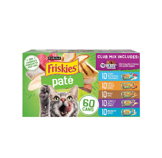 Purina Friskies Adult Wet Cat Food Pâté Variety Pack 60 Cans, 5.5 oz Gourmet Recipes