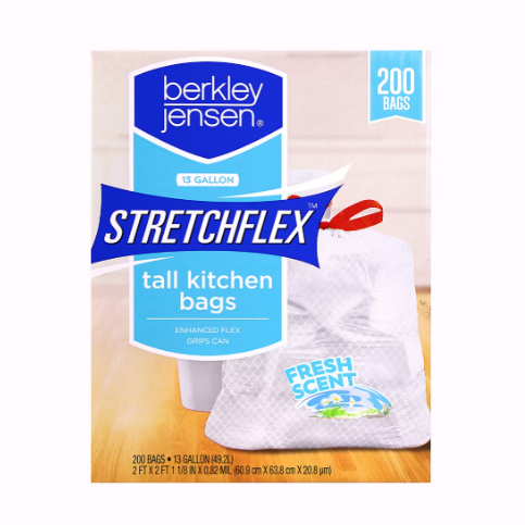Berkley Jensen StretchFlex Drawstring Kitchen Trash Bags, Fresh Scent, 13 Gallon, 200 Count