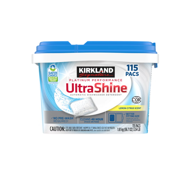 Kirkland Signature Platinum Performance UltraShine Dishwasher Detergent Pacs, Lemon, 115 Count