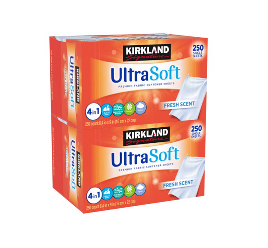 Kirkland Signature Fabric Softener Dryer Sheets, Fresh Scent, 250 Count, 2 Pack – 500 Total Sheets