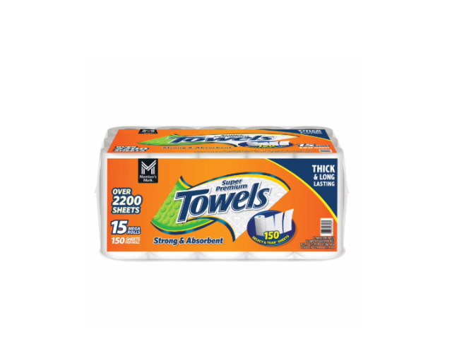 Member's Mark Select & Tear Paper Towels, 2-Ply, 150 Sheets per Roll, 15 Rolls