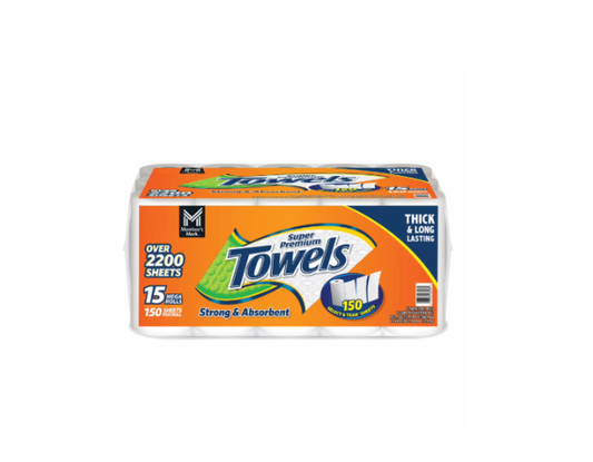 Member's Mark Select & Tear Paper Towels, 2-Ply, 150 Sheets per Roll, 15 Rolls