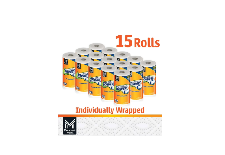 Member's Mark Select & Tear Paper Towels, 2-Ply, 150 Sheets per Roll, 15 Rolls