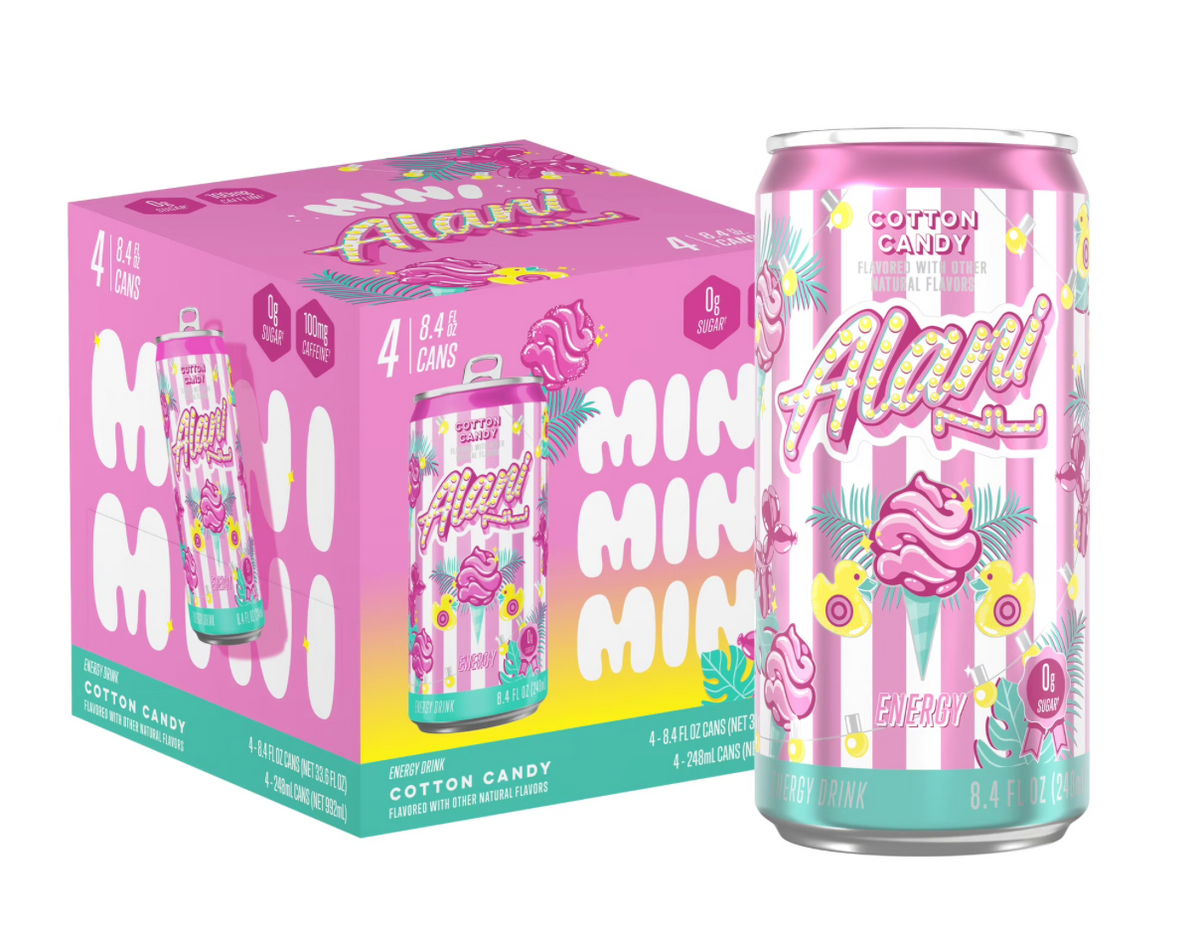 Alani Nu Mini Energy Drink Cotton Candy - 4 Pack (8.4 fl oz Cans)