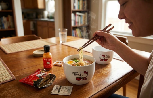 Hello Kitty Ramen Noodle Gift Set with Bowls, Chopsticks & Sauces – Sanrio Gift Box