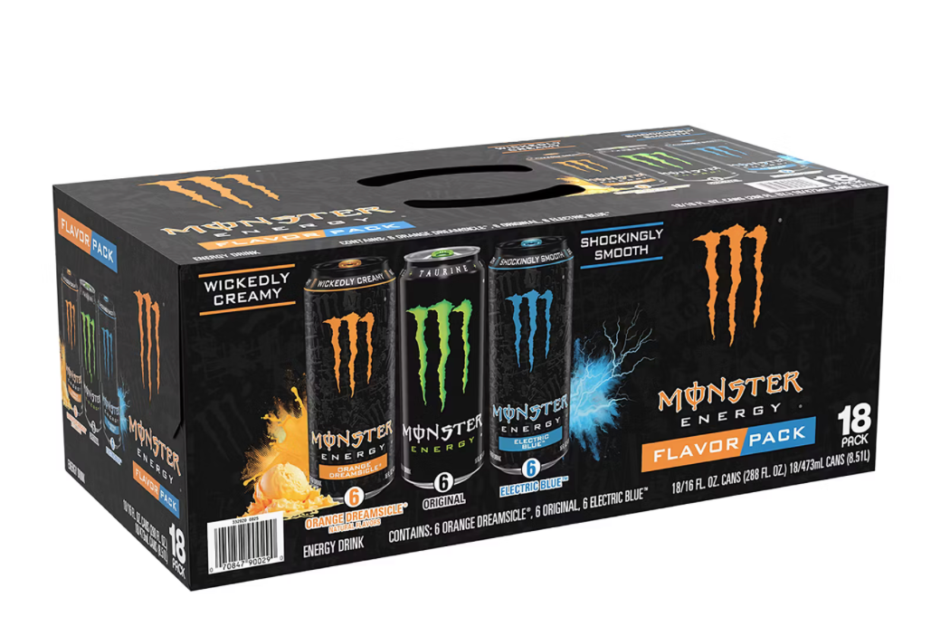 Monster Energy Drink Variety Pack, Original, Electric Blue & Orange Dreamsicle, 18 Pack (16 fl oz Cans)