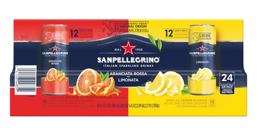 San Pellegrino Italian Sparkling Drink Variety Pack, Aranciata Rossa and Limonata, Sparkling Blood Orange Beverage and Sparkling Lemon Beverage, 24 Pack of 11.15 Fl Oz Cans