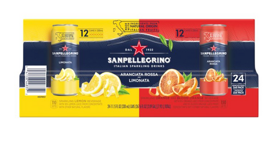San Pellegrino Italian Sparkling Drink Variety Pack, Aranciata Rossa and Limonata, Sparkling Blood Orange Beverage and Sparkling Lemon Beverage, 24 Pack of 11.15 Fl Oz Cans