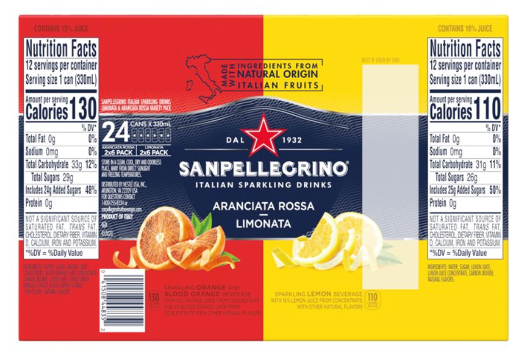 San Pellegrino Italian Sparkling Drink Variety Pack, Aranciata Rossa and Limonata, Sparkling Blood Orange Beverage and Sparkling Lemon Beverage, 24 Pack of 11.15 Fl Oz Cans