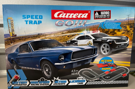 Carrera GO Speed Trap Slot Car Racing Set 14ft Mustang vs Camaro Police