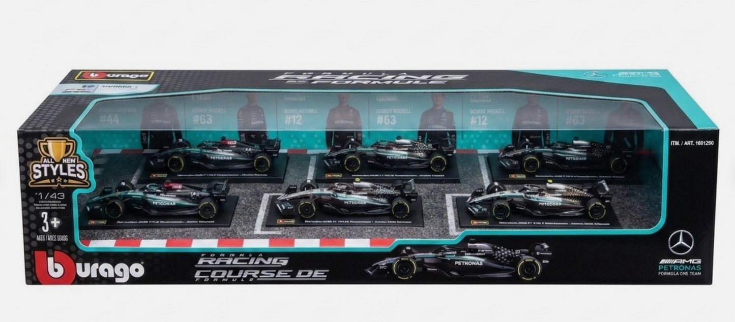 Bburago 1:43 Mercedes F1 Set 6 Cars Lewis Hamilton George Russell Kimi Antonelli