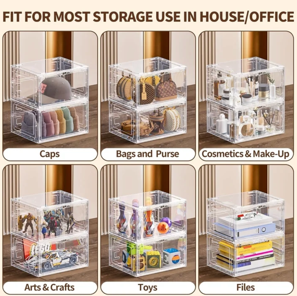 6 Pack XX Large Shoe Organizer - Heavy-Duty Clear Plastic Storage Boxes for Closets, Shoes, Accessories, and More