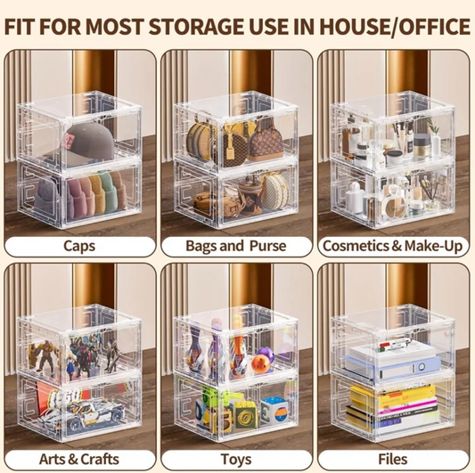 6 Pack XX Large Shoe Organizer - Heavy-Duty Clear Plastic Storage Boxes for Closets, Shoes, Accessories, and More