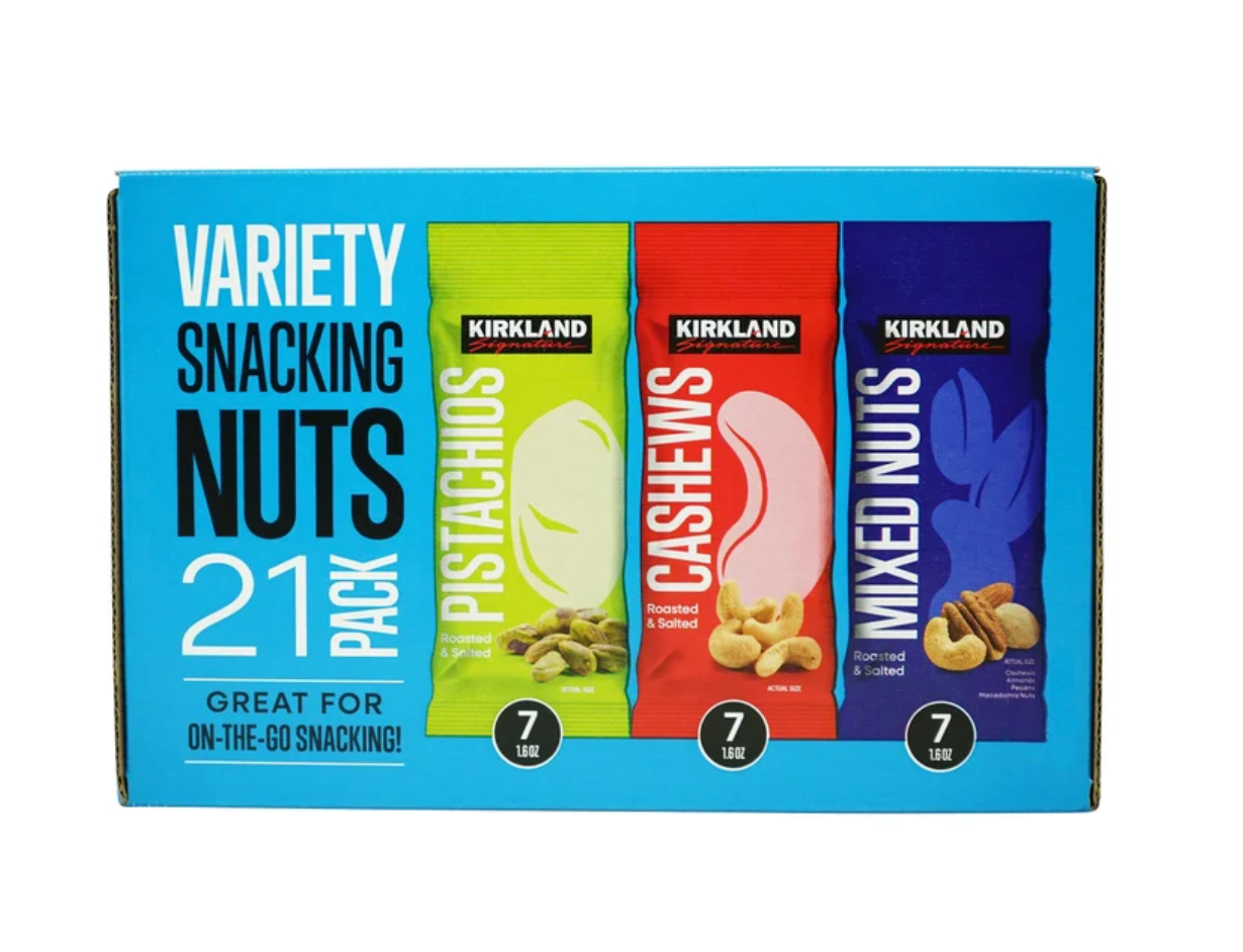 Kirkland Signature Snacking Nuts Variety Pack, 1.6 oz, 21-count