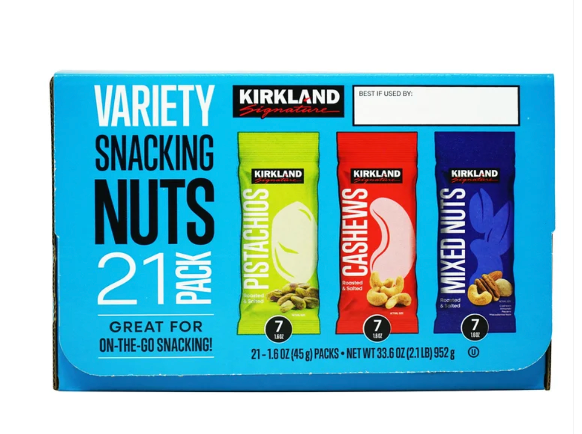 Kirkland Signature Snacking Nuts Variety Pack, 1.6 oz, 21-count