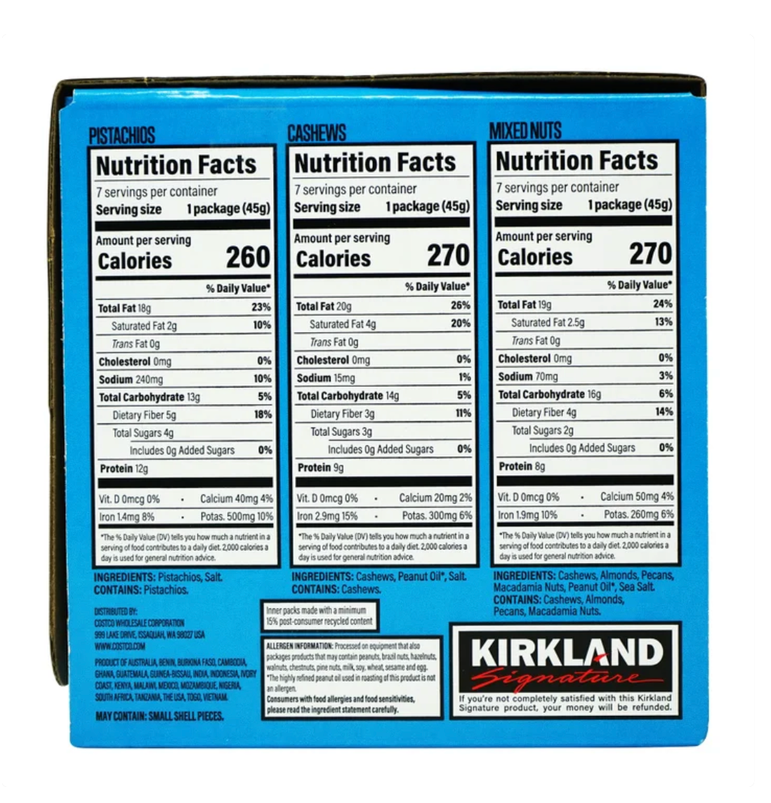 Kirkland Signature Snacking Nuts Variety Pack, 1.6 oz, 21-count