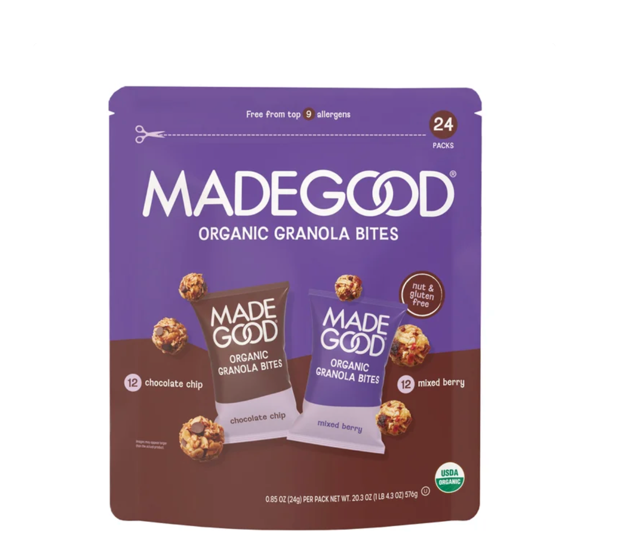 MadeGood Organic Granola Minis, Variety Pack, 0.85 oz, 24-count