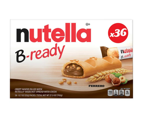 Nutella B-Ready Crispy Wafer Bars Filled w/ Hazelnut Spread 36-Count 0.7oz