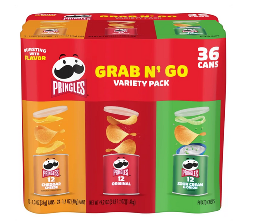 Pringles Grab & Go Potato Crisps, Variety, 36-count