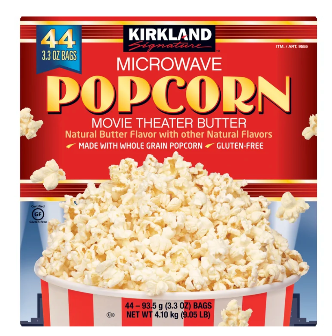 Kirkland Signature Microwave Popcorn, Movie Theater Butter, 44-Count (3.3 oz Bags)