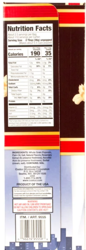 Kirkland Signature Microwave Popcorn, Movie Theater Butter, 44-Count (3.3 oz Bags)