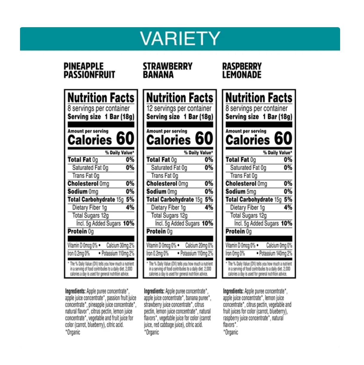 Pure Organic Layered Fruit Bars, Variety Pack, 0.63 oz, 28-count