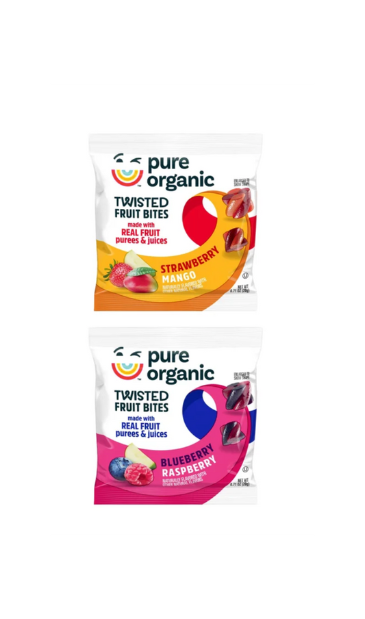 Pure Organic Twisted Fruit Bites Variety Pack Blueberry Raspberry & Strawberry Mango, 24 Count