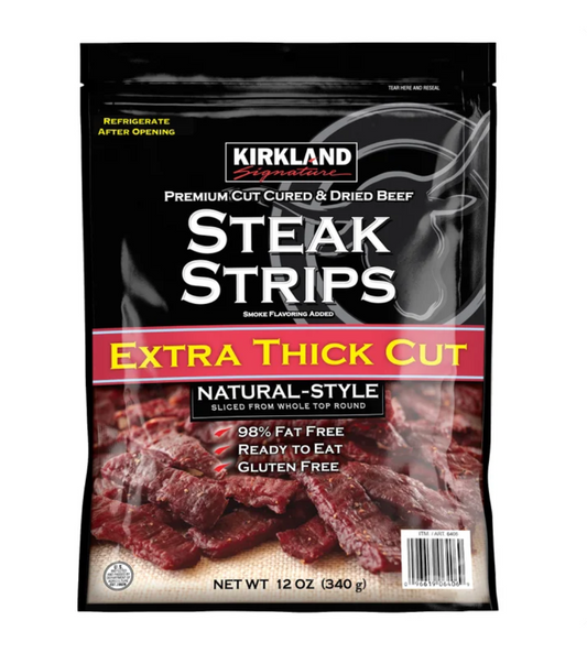 Kirkland Signature Premium Extra Thick Steak Strips Beef Jerky 12oz Gluten Free