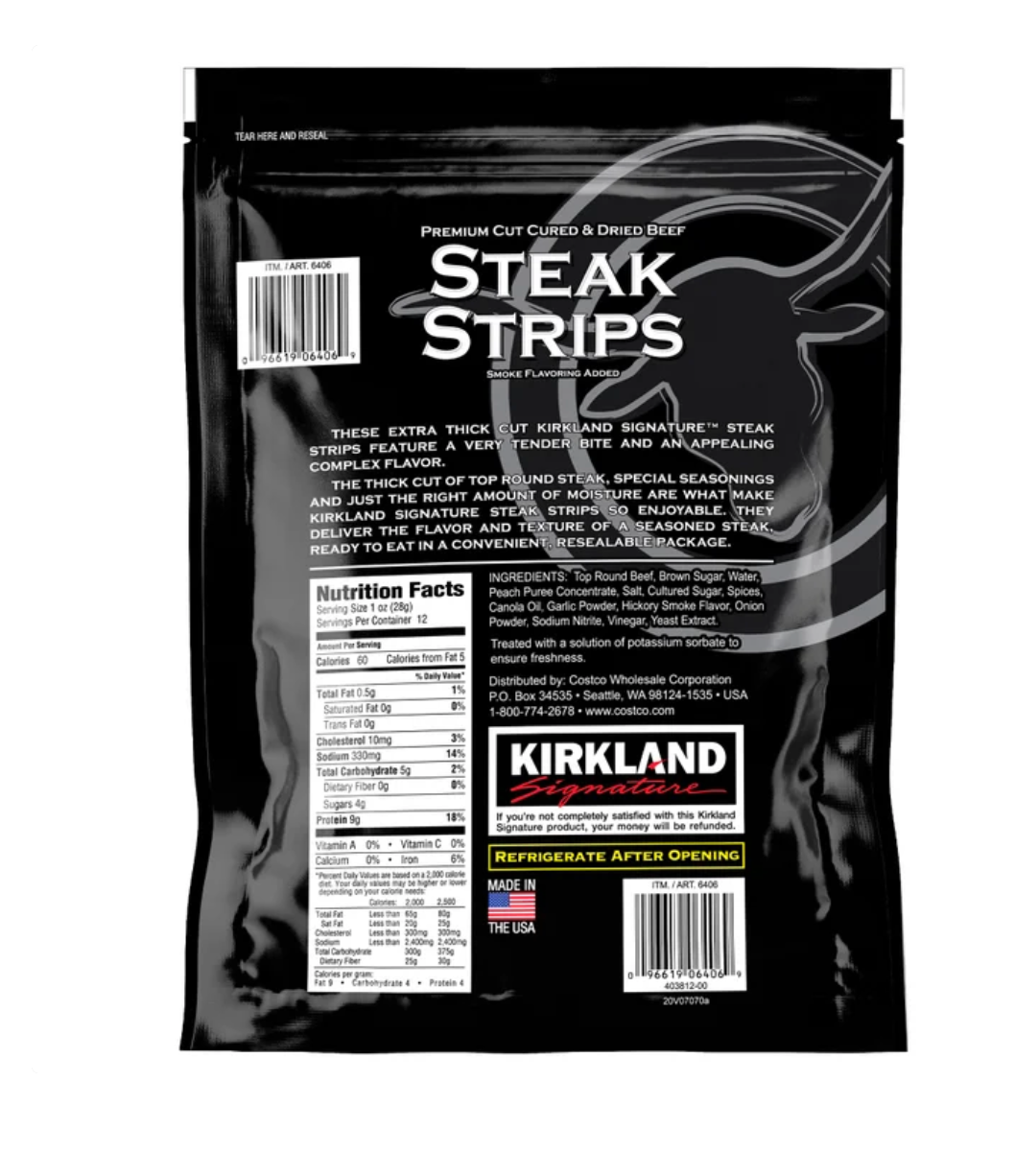 Kirkland Signature Premium Extra Thick Steak Strips Beef Jerky 12oz Gluten Free