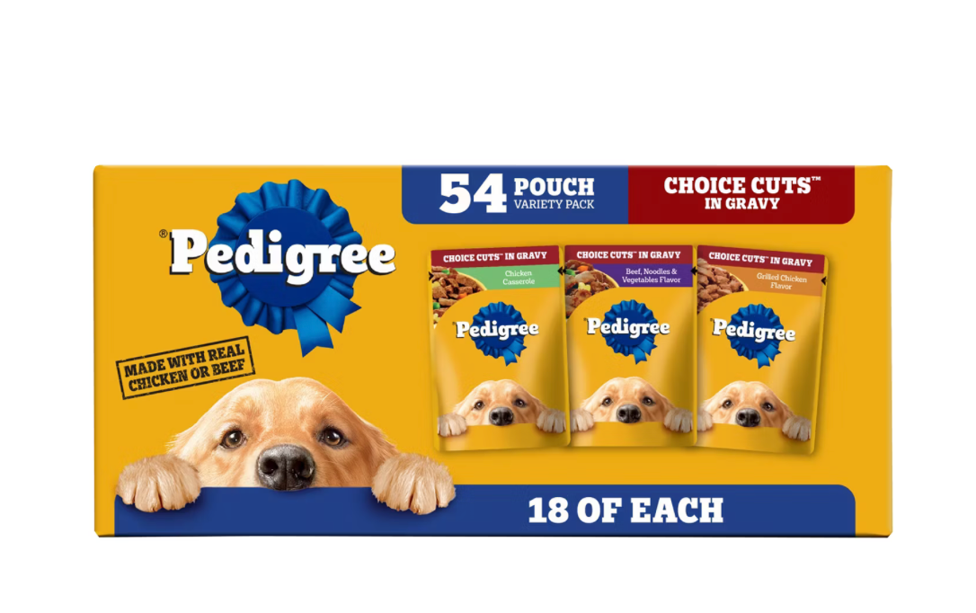 Pedigree Pouch Choice Cuts in Gravy Chicken and Beef Club Variety Adult Wet Dog Food, (54 ct.) 3.5 oz.