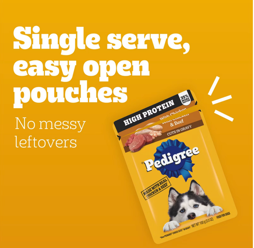 Pedigree Pouch Choice Cuts in Gravy Chicken and Beef Club Variety Adult Wet Dog Food, (54 ct.) 3.5 oz.