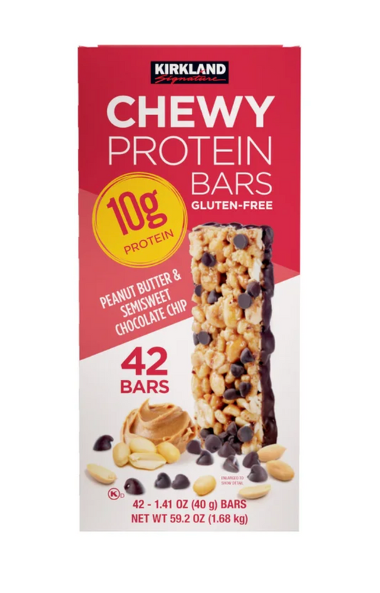 Kirkland Signature Chewy Protein Bar, Peanut Butter & Semisweet Chocolate Chip, 1.41 oz, 42-Count