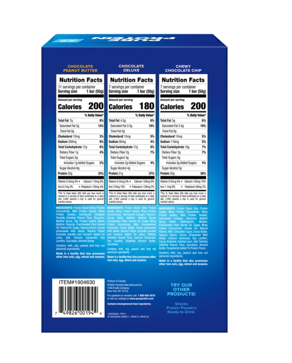 Pure Protein Bars, Variety Pack, 1.76 oz, 25-count