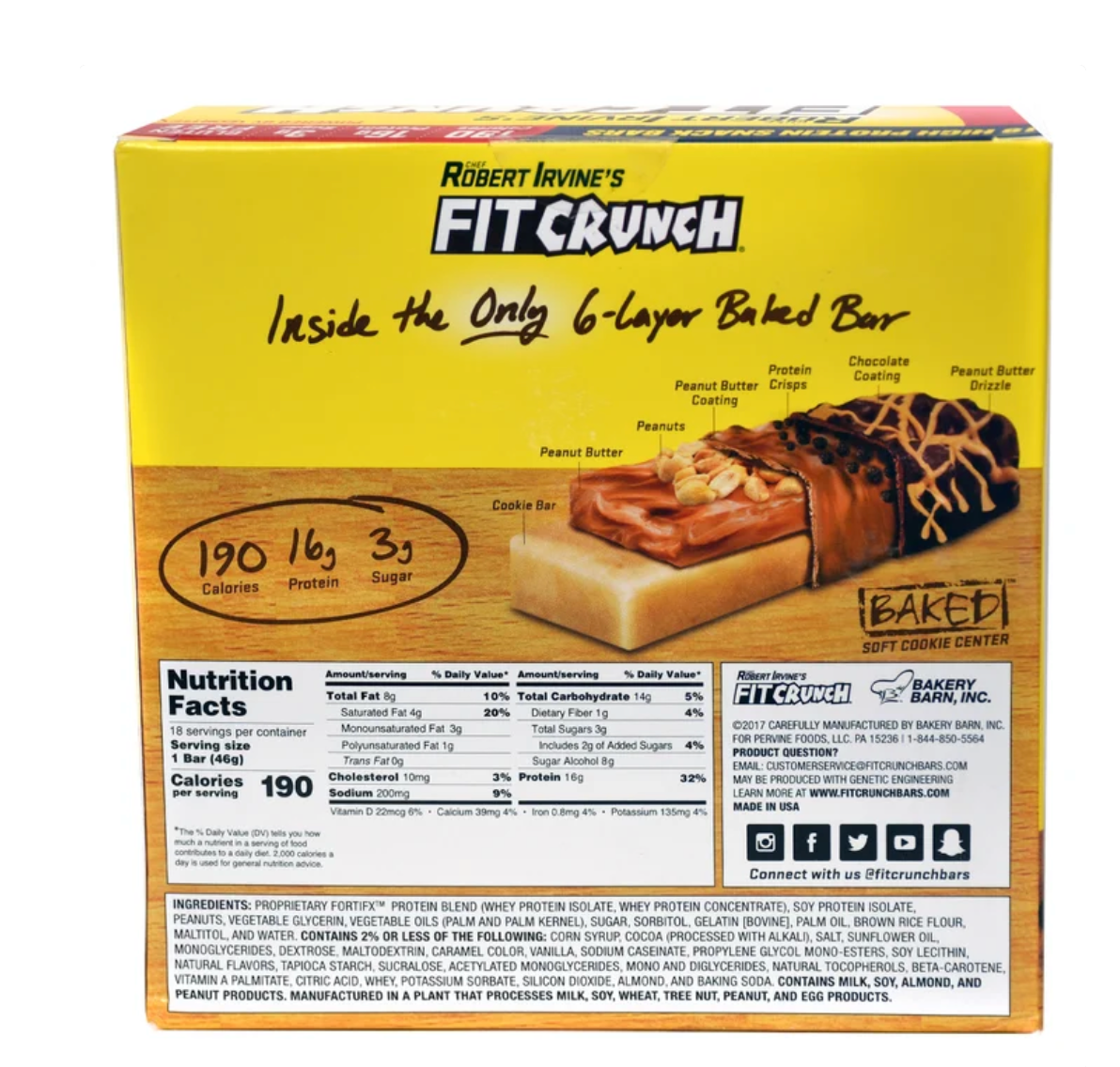 FITCRUNCH Protein Bars, 16g Protein, Chocolate Peanut Butter, 1.62 oz, 18-count