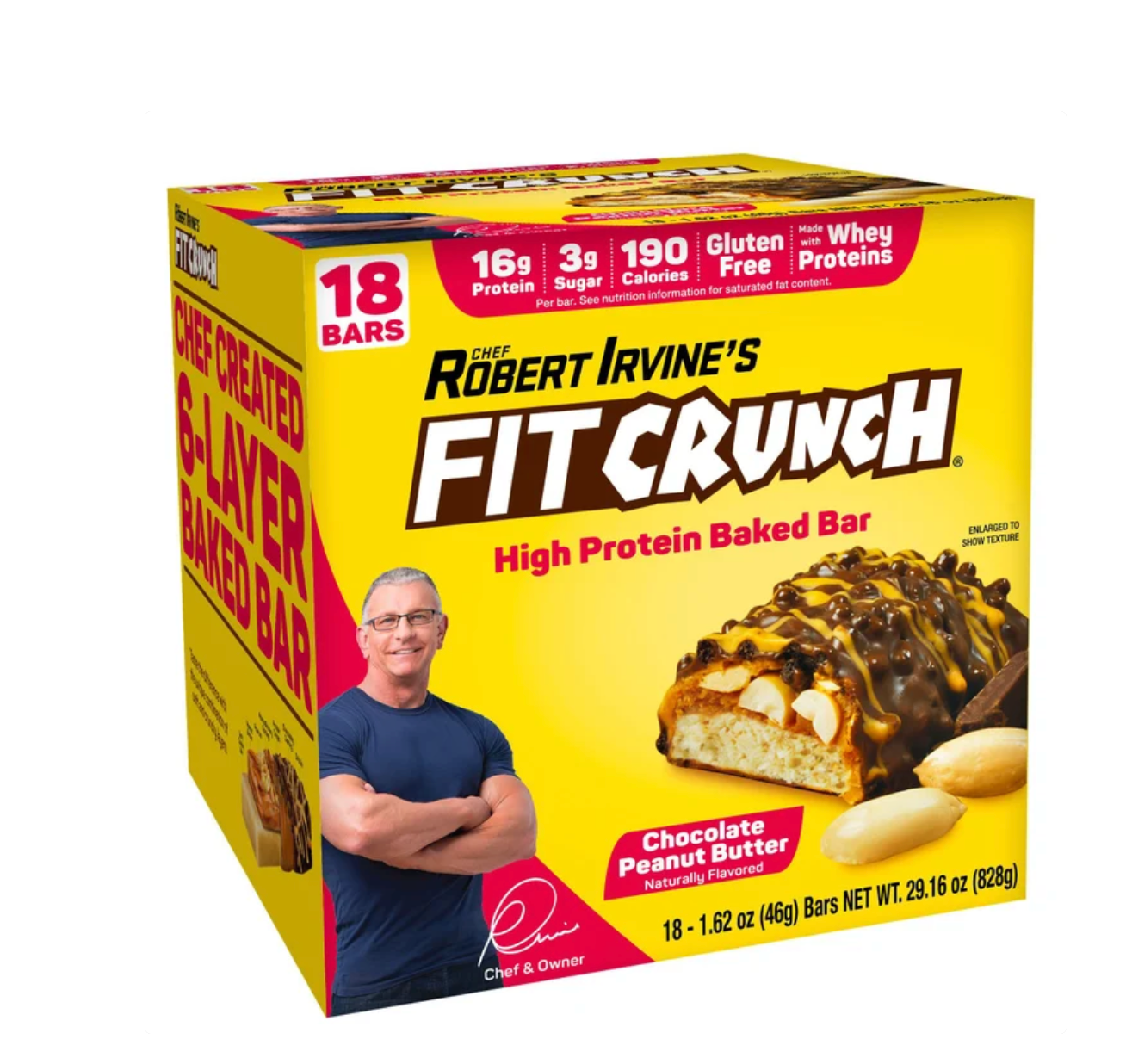 FITCRUNCH Protein Bars, 16g Protein, Chocolate Peanut Butter, 1.62 oz, 18-count