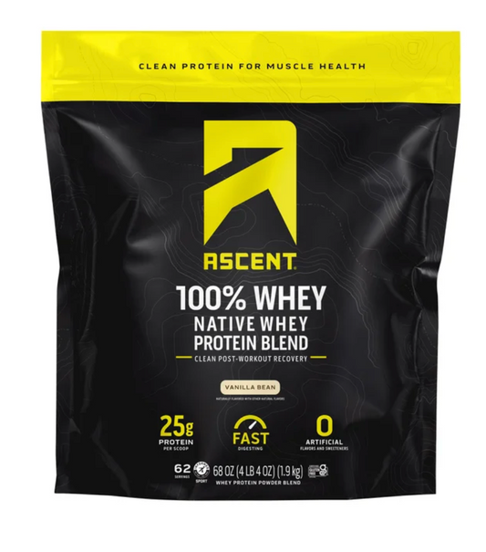 Ascent 100% Whey, Native Whey Protein Blend, Vanilla Bean, 4.25 lbs