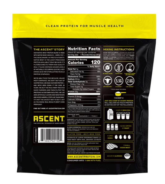 Ascent 100% Whey, Native Whey Protein Blend, Vanilla Bean, 4.25 lbs