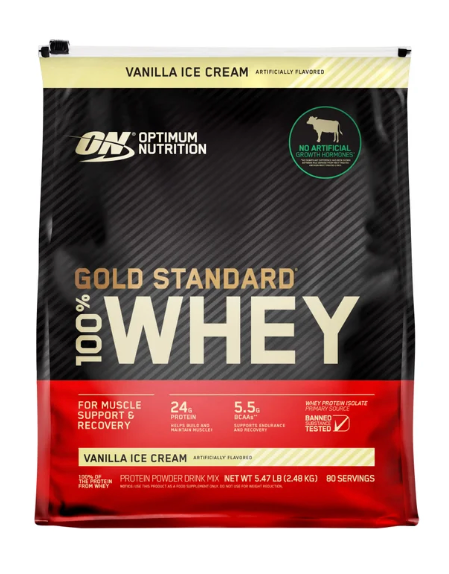 Optimum Nutrition Gold Standard 100% Whey Protein Powder, Vanilla Ice Cream, 5.47 lbs