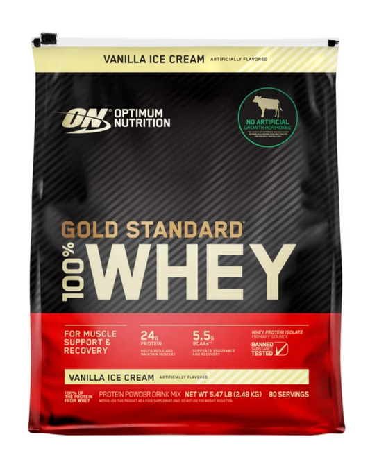 Optimum Nutrition Gold Standard 100% Whey Protein Powder, Vanilla Ice Cream, 5.47 lbs