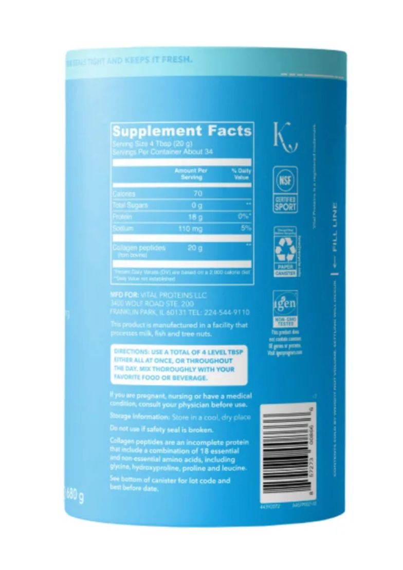 Vital Proteins Collagen Peptides Powder Unflavored 1.5 lbs 24oz Grass Fed