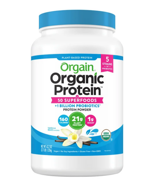 Orgain Organic Protein and Superfoods Plant Based Protein Powder, Vanilla Bean, 2.7 lbs