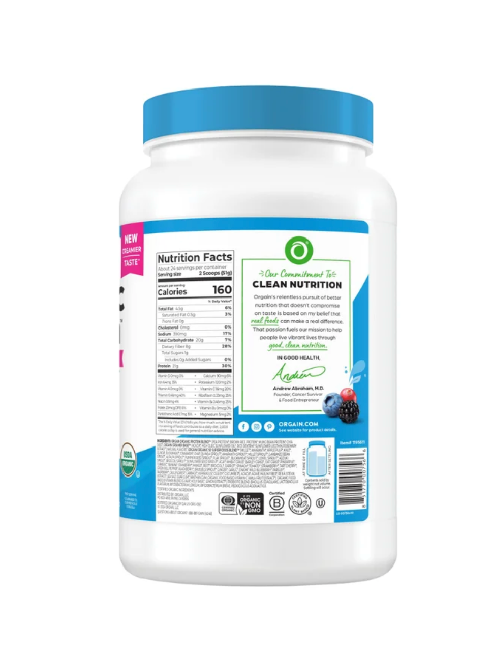 Orgain Organic Protein and Superfoods Plant Based Protein Powder, Vanilla Bean, 2.7 lbs