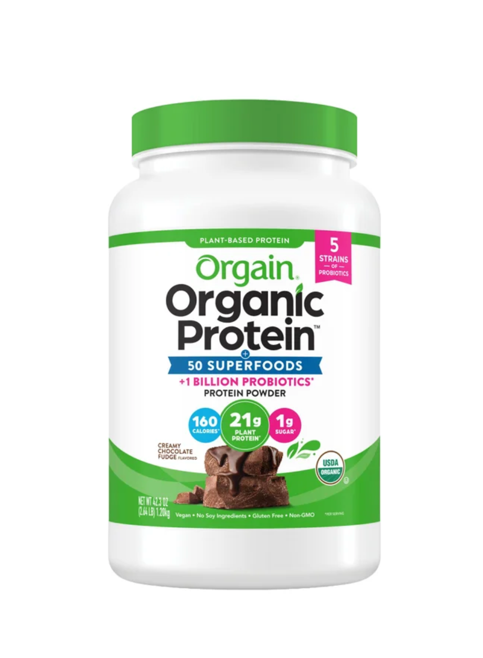 Orgain Organic Protein and Superfoods Plant Based Protein Powder, Creamy Chocolate Fudge, 2.64 lbs