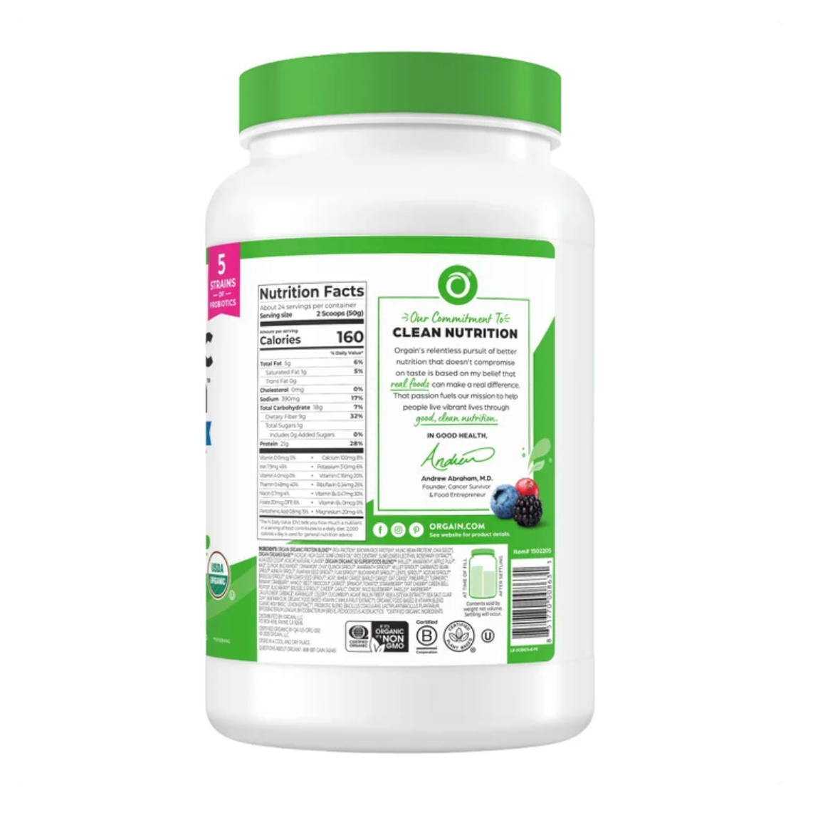Orgain Organic Protein and Superfoods Plant Based Protein Powder, Creamy Chocolate Fudge, 2.64 lbs