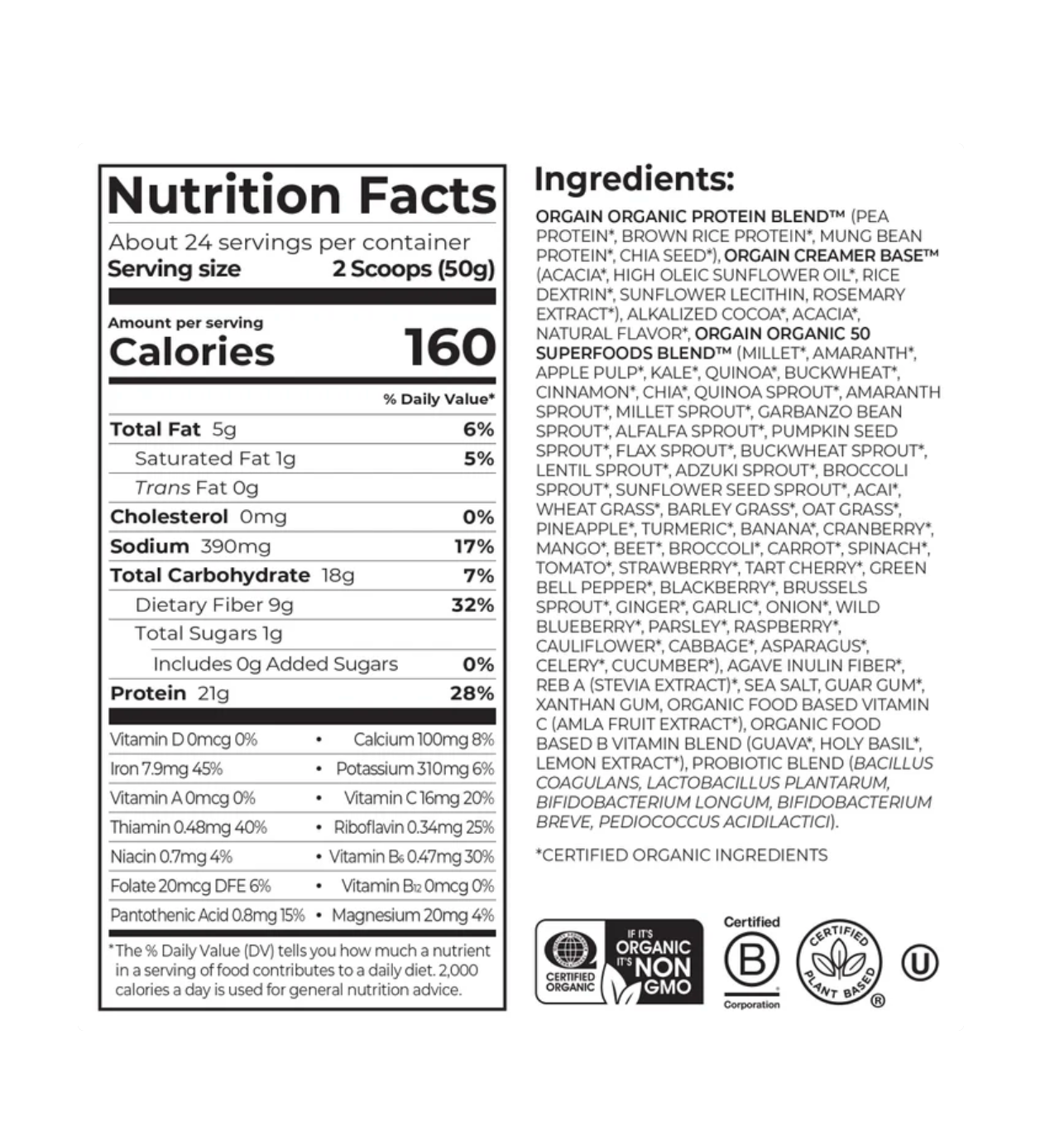 Orgain Organic Protein and Superfoods Plant Based Protein Powder, Creamy Chocolate Fudge, 2.64 lbs