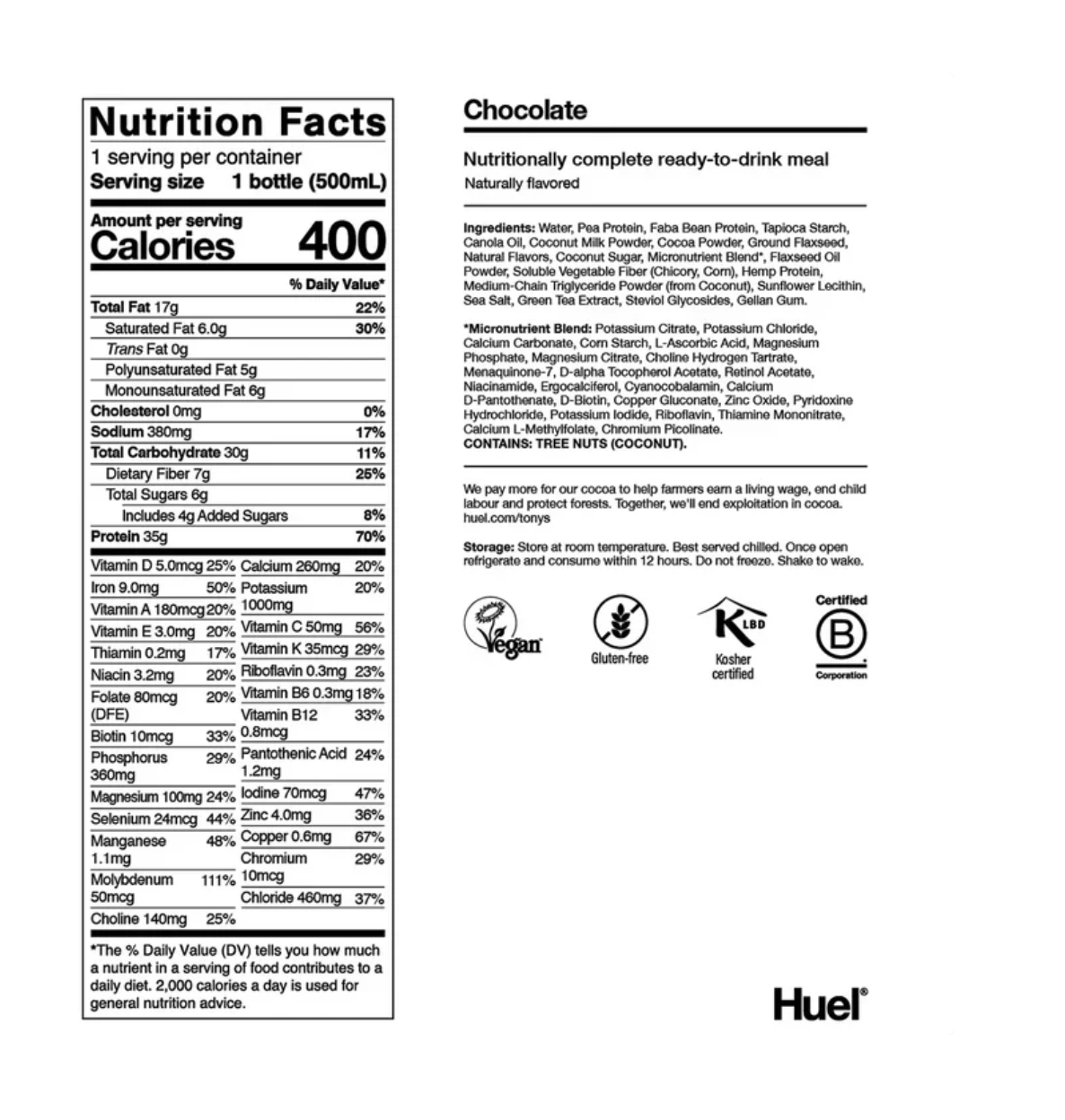 Huel Black Edition High-Protein Chocolate Meal Replacement Drink, 16.9 fl oz, 12-pack