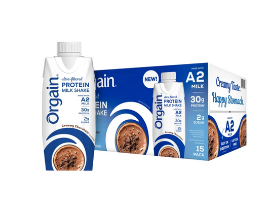 Orgain 30g Ultra Filtered A2 Milk Protein Shake, Chocolate, 11 fl oz, 15-count