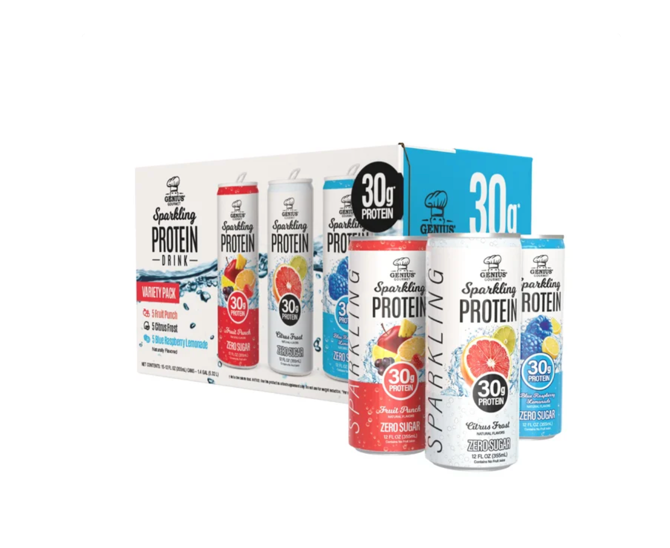 Genius Gourmet Sparkling Clear 30g Protein Variety Pack, 12 fl oz, 15-pack